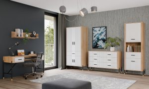 Komoda Szafka trzydrzwiowa z 4 szufladami Dąb Biały Złoty DANTE DT10 12