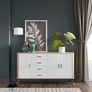 Komoda Szafka trzydrzwiowa z 4 szufladami Dąb Biały Złoty DANTE DT10 7