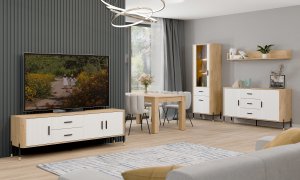 Komoda Szafka trzydrzwiowa z 4 szufladami Dąb Biały Złoty DANTE DT10 9