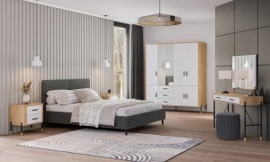 Komoda Szafka trzydrzwiowa z 4 szufladami Dąb Biały Złoty DANTE DT10 10