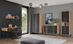 Komoda Szafka dwudrzwiowa z 4 szufladami Dąb Antracyt Czarny DANTE DT09 11