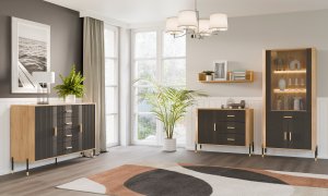 Komoda Szafka dwudrzwiowa z 4 szufladami Dąb Antracyt Czarny DANTE DT09 12