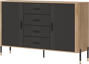 Komoda Szafka dwudrzwiowa z 4 szufladami Dąb Antracyt Czarny DANTE DT09 2