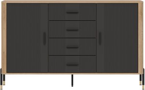 Komoda Szafka dwudrzwiowa z 4 szufladami Dąb Antracyt Czarny DANTE DT09 3