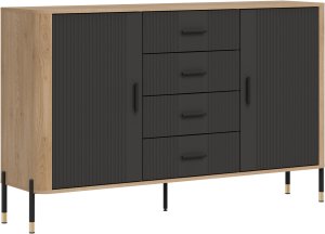 Komoda Szafka dwudrzwiowa z 4 szufladami Dąb Antracyt Czarny DANTE DT09 4