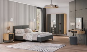 Komoda Szafka dwudrzwiowa z 4 szufladami Dąb Antracyt Czarny DANTE DT09 9