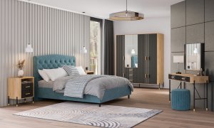 Komoda Szafka trzydrzwiowa z 4 szufladami Dąb Antracyt Czarny DANTE DT10 11