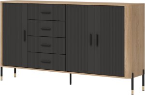 Komoda Szafka trzydrzwiowa z 4 szufladami Dąb Antracyt Czarny DANTE DT10 2