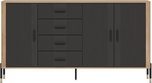 Komoda Szafka trzydrzwiowa z 4 szufladami Dąb Antracyt Czarny DANTE DT10 3