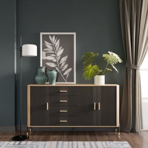 Komoda Szafka trzydrzwiowa z 4 szufladami Dąb Antracyt Czarny DANTE DT10 7