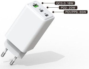 Ładowarka sieciowa 2x USB Typ-C + USB eXtremestyle GaN evo 65W 2