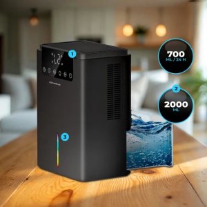 Climative DH-070 Luxe UV osuszacz powietrza lampa UV higrostat termometr timer zbiornik 2000 ml cicha praca tryb snu panel dotykowy akcesoria filtracja 12