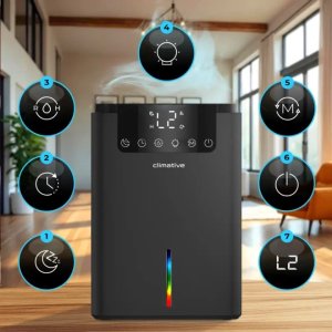 Climative DH-070 Luxe UV osuszacz powietrza lampa UV higrostat termometr timer zbiornik 2000 ml cicha praca tryb snu panel dotykowy akcesoria filtracja 9