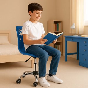 Fotel dziecięcy do biurka, obrotowe krzesło na kółkach regulowane dla dzieci do nauki, niebieskie UNIWERSALNY 15