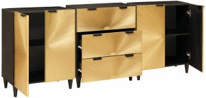 vidaXL Bufet 3 pcs Czarny i złoto 60 x 33 x 75 cm lite drewno mango 2