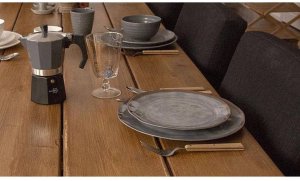 Bo-Camp 12-częściowa zastawa stołowa Halo, melamina szara i terakotowa 2