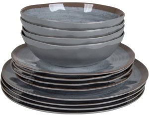 Bo-Camp 12-częściowa zastawa stołowa Halo, melamina szara i terakotowa 4