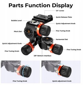 3-osiowa Głowica Przekładniowa Cnc Udźwig 6 Kg 1/4"" 3/8"" Arcaswiss K&f / Kf31.047 2