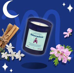 Świeca zodiakalna sojowa naturalna zapachowa SKORPION - bezpieczna, ręcznie robiona w szklanym słoiczku na prezent upominek dla osoby ze znakiem zodiaku SKORPIONA 2