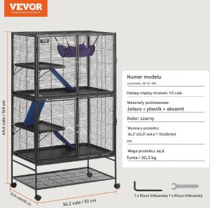 Vevor Metalowa Klatka dla Małych Zwierząt 164 cm 2