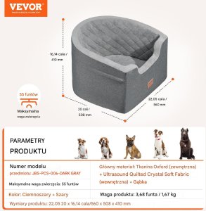 Fotelik samochodowy XL dla psa kota Transporter samochodowy Ciemnoszary 2