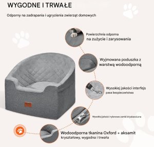 Fotelik samochodowy XL dla psa kota Transporter samochodowy Ciemnoszary 3