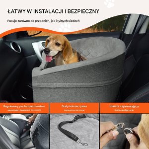 Fotelik samochodowy XL dla psa kota Transporter samochodowy Ciemnoszary 4