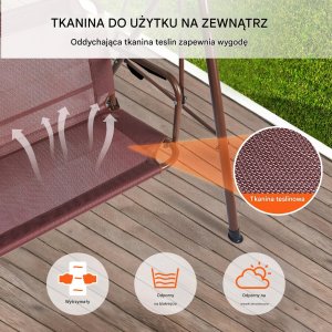 Huśtawka Ogrodowa 3-osobowa z Regulowanym Daszkiem  174 cm 240 kg Udźwigu 4