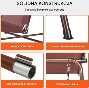 Huśtawka Ogrodowa 3-osobowa z Regulowanym Daszkiem  174 cm 240 kg Udźwigu 5