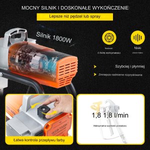 Agregat Malarski 1800W Pistolet + Wąż + Przedłużka 2