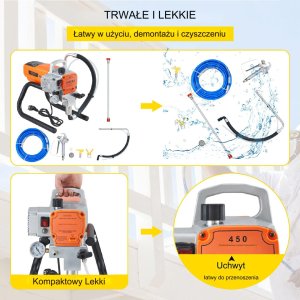 Agregat Malarski 1800W Pistolet + Wąż + Przedłużka 4