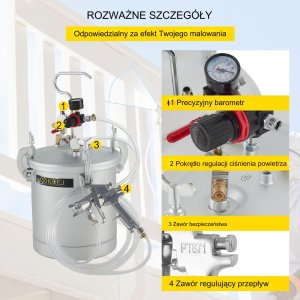 Agregat Malarski Pistolet Zbiornik Ciśnieniowy 10L 5