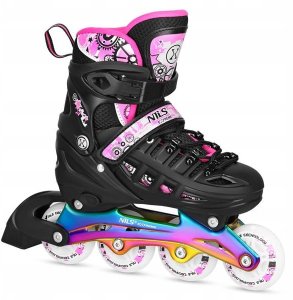 NH10905 4w1 ŁYŻWOROLKI LED RÓŻOWE Z WYM. PŁOZĄ HOKEJOWĄ RAINBOW ROZM. S(31-34) NILS EXTREME 3