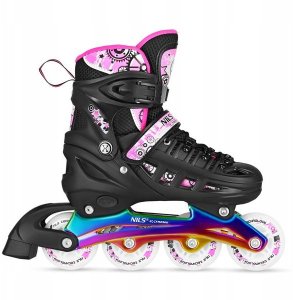 NH10905 4w1 ŁYŻWOROLKI LED RÓŻOWE Z WYM. PŁOZĄ HOKEJOWĄ RAINBOW ROZM. S(31-34) NILS EXTREME 4