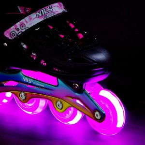 NH10905 4w1 ŁYŻWOROLKI LED RÓŻOWE Z WYM. PŁOZĄ HOKEJOWĄ RAINBOW ROZM. S(31-34) NILS EXTREME 5