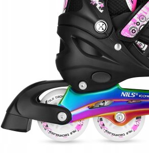 NH10905 4w1 ŁYŻWOROLKI LED RÓŻOWE Z WYM. PŁOZĄ HOKEJOWĄ RAINBOW ROZM. S(31-34) NILS EXTREME 8