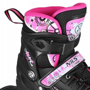 NH10905 4w1 ŁYŻWOROLKI LED RÓŻOWE Z WYM. PŁOZĄ HOKEJOWĄ RAINBOW ROZM. S(31-34) NILS EXTREME 9