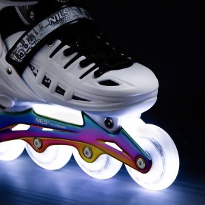 NH10905 4w1 ŁYŻWOROLKI LED BIAŁE Z WYM. PŁOZĄ HOKEJOWĄ RAINBOW ROZM. L(39-42) NILS EXTREME 4