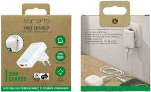 Ładowarka sieciowa 4smarts FlatPlug Duos 20W GaN USB-C + USB-A biały 7