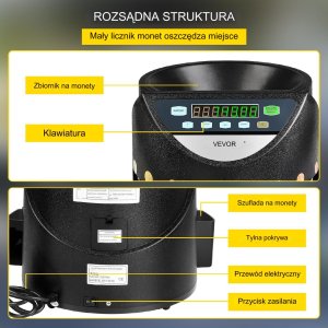 Vevor Liczarka bilonu i sorter monet euro LED automatyczna do biura i sklepu 5