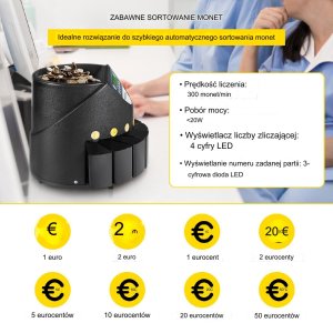 Vevor Liczarka bilonu i sorter monet euro LED automatyczna do biura i sklepu 6