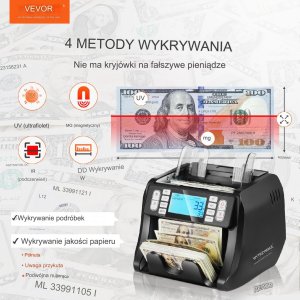 Vevor Liczarka do banknotów pieniędzy USD EUR 1200 szt./min 13