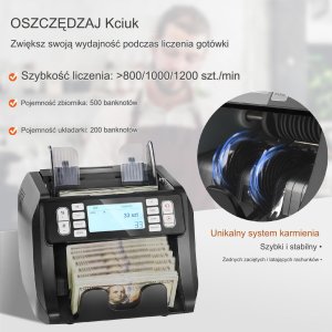 Vevor Liczarka do banknotów pieniędzy USD EUR 1200 szt./min 9