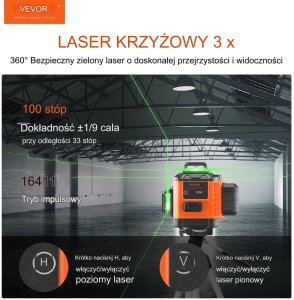Laser obrotowy krzyżowy niwelator 30m poziomica laserowa 12 linii pomiarowych 5