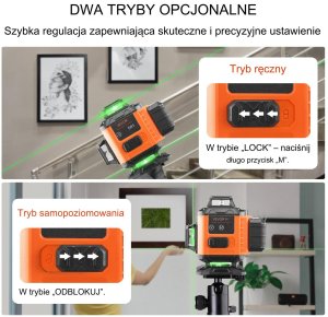 Laser obrotowy krzyżowy niwelator poziomica laserowa 16 linii pomiarowych 30m 2