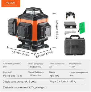 Laser obrotowy krzyżowy niwelator poziomica laserowa 16 linii pomiarowych 30m 4