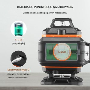 Laser obrotowy krzyżowy niwelator poziomica laserowa 16 linii pomiarowych 30m 6