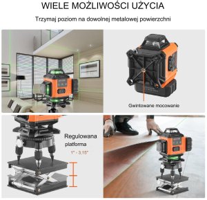 Laser obrotowy krzyżowy niwelator poziomica laserowa 16 linii pomiarowych 30m 7