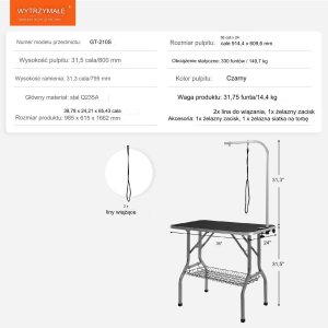 Stół groomerski trymerski dla psów kotów weterynaryjny blat 91 x 61 cm 11