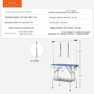 Stół groomerski trymerski dla psów kotów weterynaryjny blat 91 x 61 cm 11